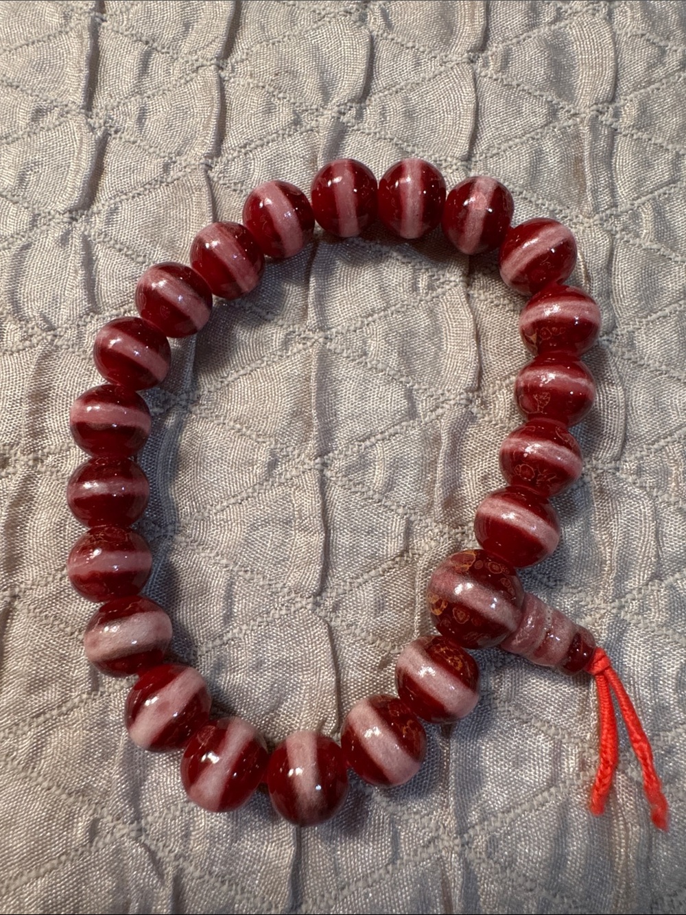 Red and Pink Striped Beaded Bracelet